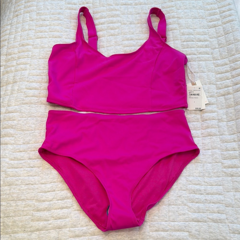 NWT Good American FUCHSIA COMPRESSION SWIM TANK AND SWIM BRIEF